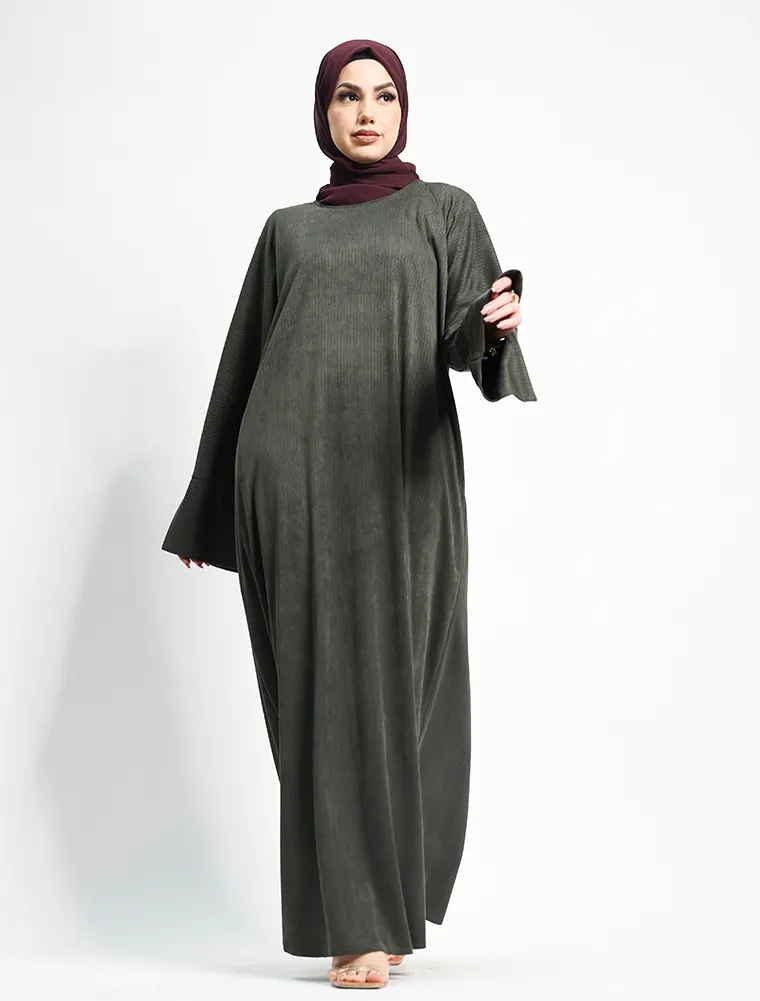 Khaki Suede Feel Stretch Abaya